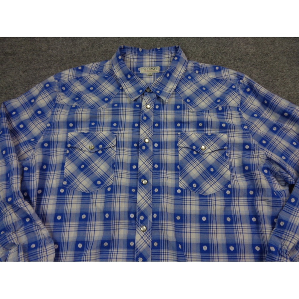 Tecovas Shirt Mens 2XL Blue Pearl Snap Long Sleeve Western Lightweight Cotton